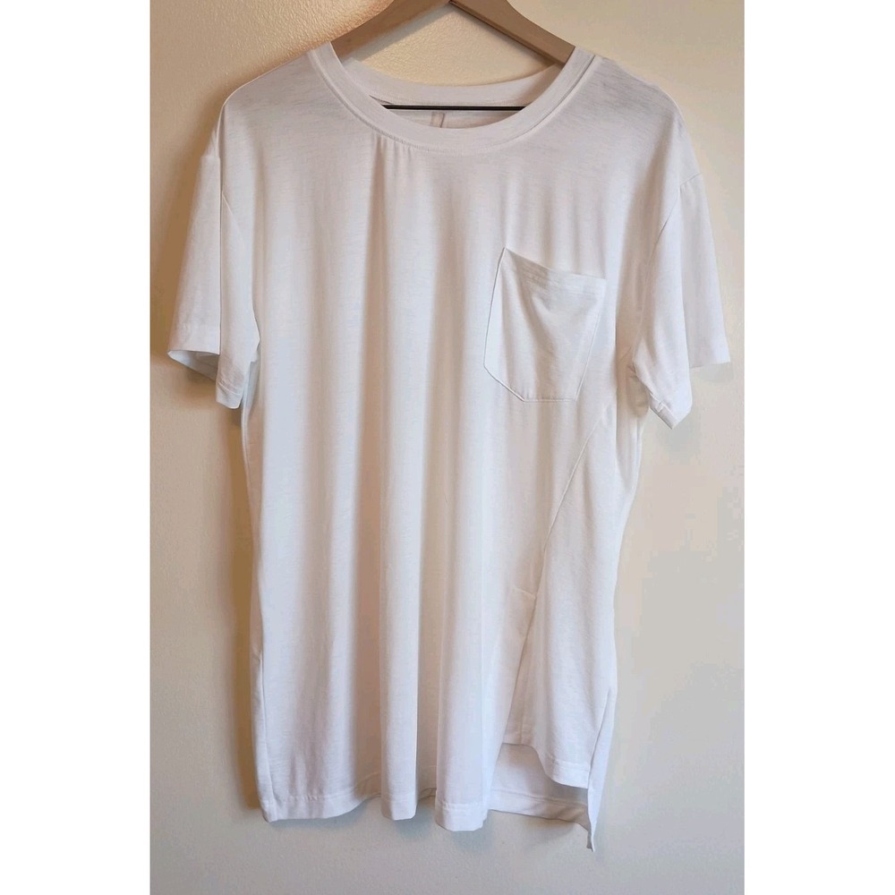 Free People Movement White Oversized Pocket Tee XS Front Slit High Low